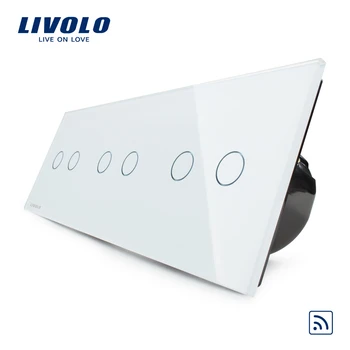 Livolo Standard UE, Comutator Wireless, Lux Perete Triplu Atingere și un Întrerupător la Distanță, VL-C706R-11,Cu Cristal Alb Panou de Sticlă