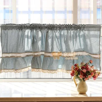 Livrare gratuita dantelă albastru juxtapunere tiv scurt cortina de cafea perdea de bucatarie perdele pentru camera de zi dormitor W 180 cm, H 50 cm