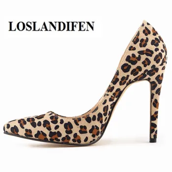 LOSLANDIFEN 11cm Stiletto Sexy Femei Pompe de Leopard de Culoare a Subliniat Toe Pantofi de damă EUR42 Transport Gratuit Design Clasic Club Zapato