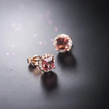 Loverjewelry Princess cut 5,5 mm Turmalina Roz Nunta de Diamant Cercel Solid 18K Rose Gold Bijuterii pentru Femei, Cadou de Crăciun