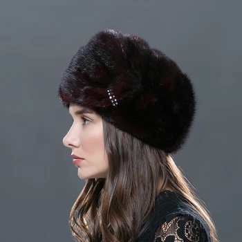 LTGFUR Femei Pălării Întreaga Nurca Blană Pălărie de sex Feminin Knit Beanie Femeie de Iarna Montate Pălării de Moda Formale Capac Tricotate Pentru Femei