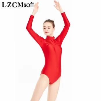 LZCMsoft Fete Lycra Neagra Tricouri cu Mâneci Lungi Guler de Dans Balet Tricouri pentru Femei-O Bucată Spandex Costume de Dans