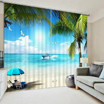 Maldive Plaja Blue sea 3D Fereastră Perdele Opace Pentru lenjerie de Pat cameră de Perete camera de zi Acasă Tapiserie Draperii Decorative Cortinas