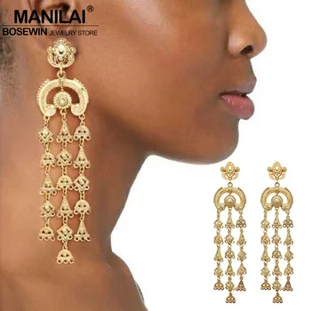 MANILAI Africa de Lux Metal Mare Cercei Lungi de Aur de Culoare la Modă Largă Ciucuri Legăna Cercei Pentru Femei Bijuterii Vintage Declarație
