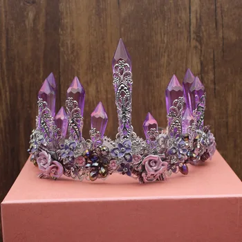 Manual De Lux Cristal Violet Mireasa Tiara Coroane Regina King Diademă Ornamente De Păr De Nunta Mireasa, Bijuterii De Păr Accesorii