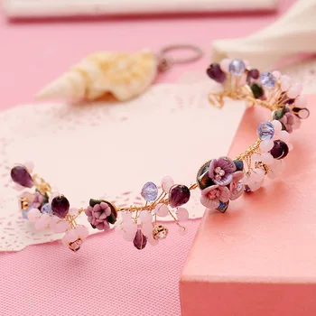 Manual simulate perla ceremic flori tiara cu bandă de susținere moda stras mireasa coroana ornamente de păr de nunta