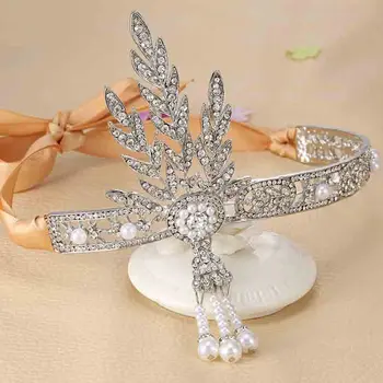 Marele Gatsby De Mireasa Accesorii De Par Cristal Pearl Ciucuri De Păr Benzi De Păr Bijuterii Mirese Nunta Hairband, Diademe, Coroane