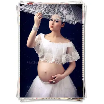 Maternitate Recuzită Fotografie Alb Dantelă Rochie Gravide Stil Regal Gravide Maternitate Rochie De Fotografie