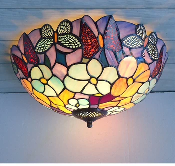 Mediterană vitralii tiffany Europeană stil Baroc liliac lumini Plafon 30 40 50 cm becuri cu LED-uri lampă de iluminat dormitor
