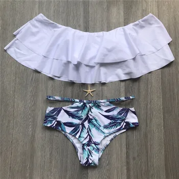 Melphieer 2018 Două Straturi Zburli Costume de baie Bikini Femei Talie Mare de costume de Baie Bikini Înot Costum de Baie Înot Purta Plus Dimensiune XXL