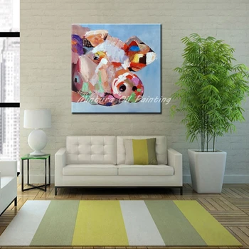 Mintura Fara Rama Tablou Pictat De Porc De Animale Pictura In Ulei Pe Panza Moderne Abstracte Poza Perete Pentru Camera De Zi Decor Acasă
