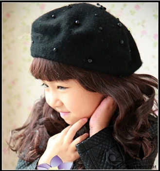 Minunat pearl beretă de lână pictor capac tricot capac copil fete Iarna cald bereta pălărie pentru copii 2-6 ani