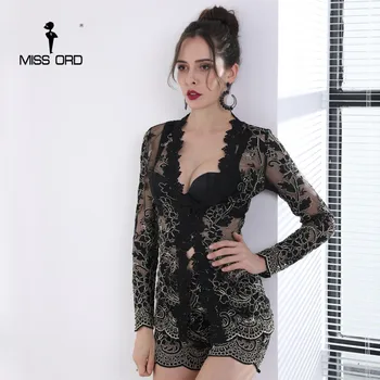 Missord 2018 Sexy cu Maneci Lungi, Broderie Dantela Vedea Prin intermediul a Două Pc-uri Femei Elegante Seturi FT8531-1