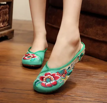 MIUBU Nou Chinezesc Brodate Papuci de Hibiscus Panza Broderie Femei Casual Femei Pantofi