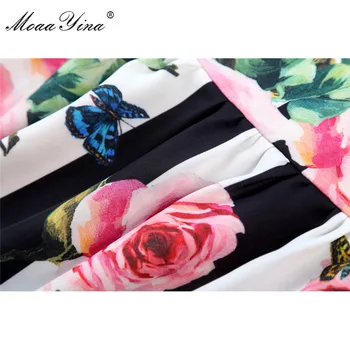MoaaYina 2018 Pista Sexy Rochie de Curea Spaghete Femei Fermecătoare Rose Stripe Print Floral Slim Pachetul Fese Rochii Sirena