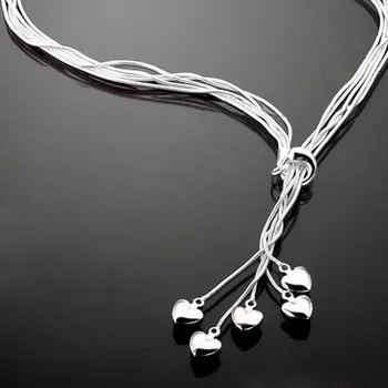 Moda 925 sterling de argint colier de sex feminin inima pandantiv multi-strat de șarpe lanț de argint colier fete moda bijuterii
