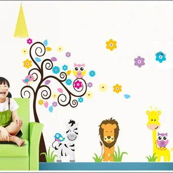 Moda Bufnita Leu Copac Animal De Vinil Autocolante De Perete Pentru Copii Camere De Copii Decor Acasă Hârtie De Perete Decal Deco Art Autocolant