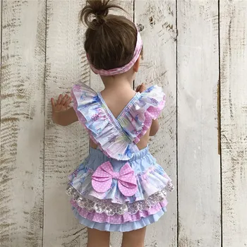 Moda Copil Nou-născut Fetița fără Mâneci Zburli Defalcat Dantelă Florale Bodysuit Dress Salopeta Tinutele de Vara Sunsuit Haine 0-24M