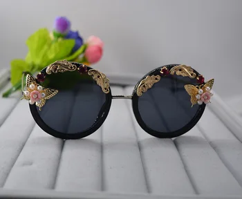 Moda Floare Trandafir ochelari de Soare pentru Femei Rotund Ochelari de Soare Oglindă Fluture Pearl Decor Eyewears Oculos Designer de Brand