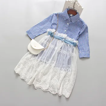 Moda Nou pentru Copii Fete Primavara Toamna Îmbrăcăminte Set Dantela Fusta + Camasa Carouri,2 buc Printesa Rochie ti se Potriveste Tinuta