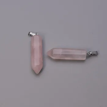 Moda piatra naturala Cuart cristal Rose pilon Pandantive & coliere pentru a face Bijuterii farmec Punct de piese 36buc/lot en-gros