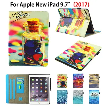 Moda Pictura Flip Cover Pentru Apple New iPad 9.7 2017 A1822 Caz Funda Tableta Silicon Piele PU Stand Piele Shell +Film+Pen