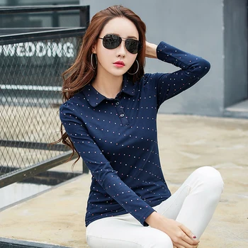 Moda Polka Dot Imprimate Bluza Tricou Feminin 2017 coreean Maneca Lunga Tricou Femei Bluza Slim OL Doamnelor Bluze Plus Dimensiune S-3XL
