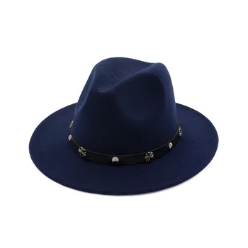 Moda Stil de Jazz Margine Plat Doamnelor Formale Pălărie Femei Lână Simțit Pălării Pălării cu Curea de Piele Panama Pălărie Trilby GH-481