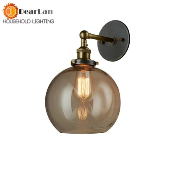Modern Vintage Scurtă Lampă de Perete de Epocă în Stil American Sticlă Noptiera Retro Fier Lampă de Perete Amber Noptiera E27 Lumini de Perete(BK-50)