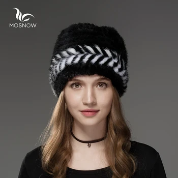 Mosnow 2017 Nou Naturala Nurca Blană Pălărie De Iarnă Săgeată Model Femei Modă Tricotate Casual Brand Cald Pălărie De Sex Feminin Chelioși Căciuli
