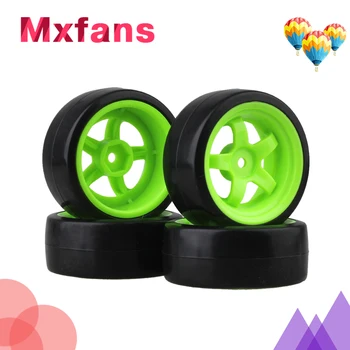 Mxfans 4x Drift Tire & Verde Janta pentru RC 1:10 Pe Sosea Masina si Masina de Drift Negru