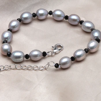 Naturale de apă dulce gri perla brățară bijuterii femei,real pearl margele farmecul brățară srand 925silver moda bijuterii cadou