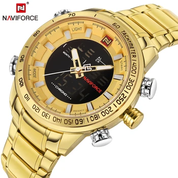 NAVIFORCE Brand Bărbați Aur Led Digital Ceas cu Cuarț Ceas pentru Bărbați Armată Militar Ceasuri Sport Om Plin de Oțel relogio masculino 2017