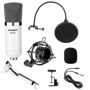 Neewer NW-700 Microfon Kit,include:(1) Microfon cu Condensator + (1) Microfon Stand +(1) Pop Filtru +(1) Șoc Muntele Alb