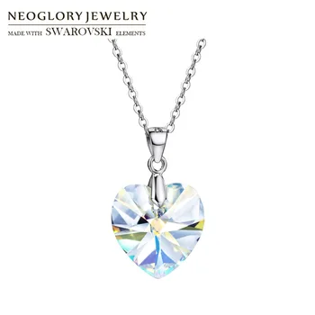 Neoglory Austria Cristal & S925 Argint Placat Cu Colier Lung Alergie Gratuit Romantic Dragoste Inima Design Elegant Cadou Drăguț Doamnă