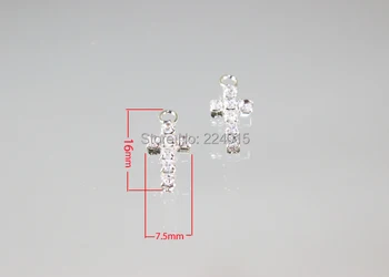 New Cross Pandantive Argint Placate cu Stras Clar Cruce Farmecul Bijuterii Găsirea De Cercei Bratari Face,50pcs/16*7.5 mm
