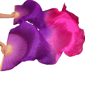 New Sosire 2017 Înaltă Calitate Reale Matase Tesatura Fani 1 Pereche Handmade Femei Mătase Dansul din Buric Fanii Violet + a Crescut de la 180*90 cm