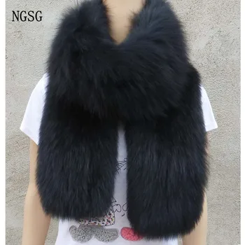 NGSG Real Blană de Vulpe Femei Eșarfă de 200 cm Lungime Feminin Autentic Blana Material Eșarfe Alb-Negru Și Gri Pufos Grosime de Moda