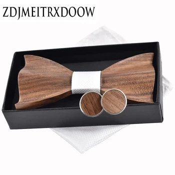 Noi 2017 3D din lemn de cravată, Butoni de moda lemn papion nunta dinne3D Manual corbata Cravate din Lemn Gravata set
