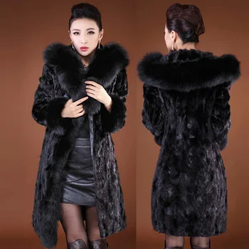 Noi 2017 Moda de Iarna pentru Femei cu Glugă Haina de Blana Elegant Slim Lady Haină Lungă Neagră de Mari dimensiuni Cald Blana Groasă Palton 4XL 5XL 6XL