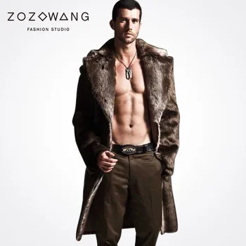 Noi 2017 Zozowang solid casual v gât vrac faux blana jacheta barbati lungă de moda streetwear ține de cald deschide ochi haina bărbați