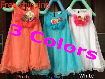 Noi 2018 copii rochii fete pentru Copii albastru/alb/roz fete haine fata rochie de petrecere copil rochii costume de îmbrăcăminte transport gratuit