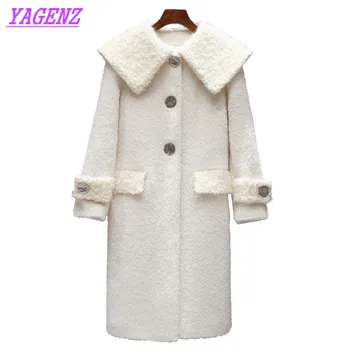 Noi 2018 Toamna Iarna cald de Lână Sacou Femei coreene Lungă haină de Lână Femei Tinere de Moda Subțire de Înaltă calitate alb Palton B312