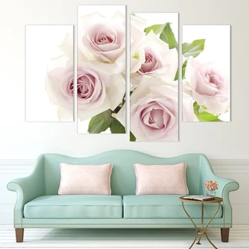 Noi Modular Poze 4 Piese Roz romantic Rose Acasă Decorative Panza Pictura Camera de zi Vopsea de Perete de Arta Imagine Vopsea