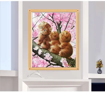 Noi mozaic de diamante broderie margele de Desene animate trei curios Pisica în copac diamante cruciulițe pictură în ulei manopera cadou