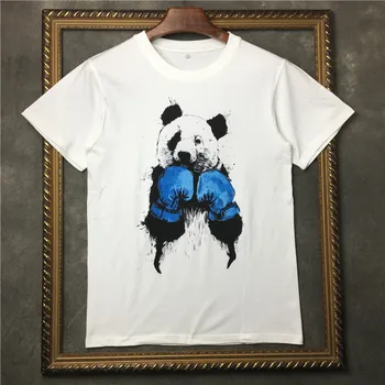Noi Noutate 2018 Bărbați Desene animate box panda Tricouri Tricou Hip Hop Skateboard Street Bumbac T-Shirt Tee Top kenye #F34