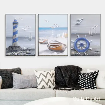 Noi nu-cadru peisaj Mediteranean blue boat pescarusi panza tiparituri ulei de tablou imprimat pe canvas decor de perete poza