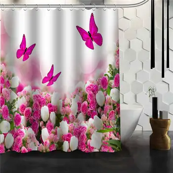 Noi Personalizate Fluture Floare Baie Cortina Eco-friendly poliester Fluture rămâne în Violet, bujor de Înaltă calitate Perdea de Duș