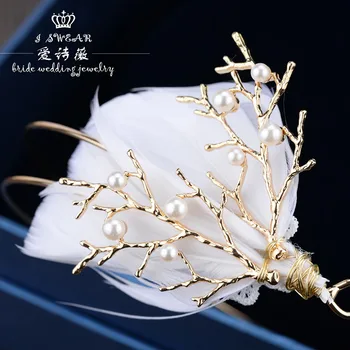 Noile bijuterii mireasa handmade pană albă cunună frizură nunta simplu coreean de păr machiaj accesorii de nunta