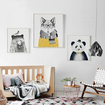 Nordic Drăguț Animale Desene animate Panza Arta Print Tablou Poster de Perete Imagine pentru Acasă Decorare Dormitor, Camera pentru Copii Pepinieră